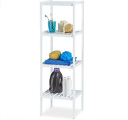 Scaffalatura per asciugamani in bambù a 4 livelli, alta 110 x 345 x 33 cm, bianca