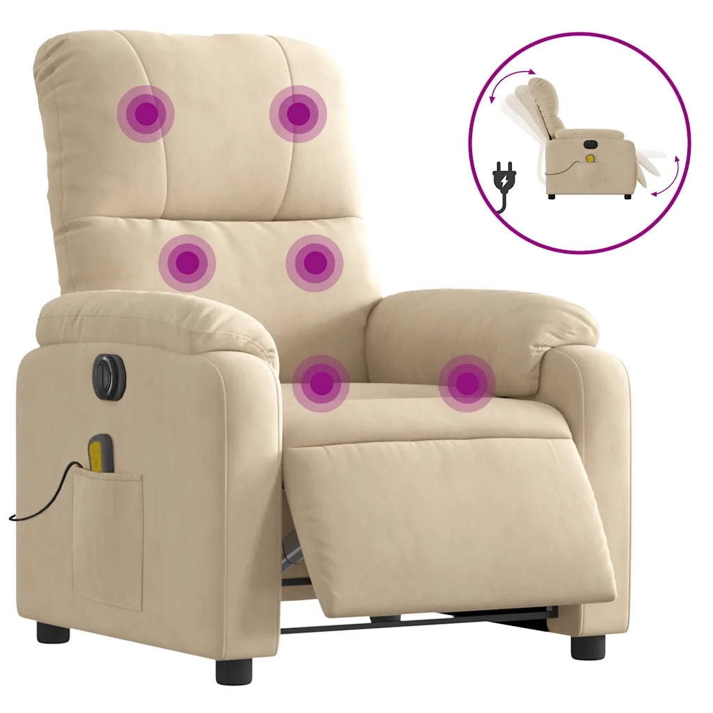 Divano Sedia-Poltrona Reclinabile Massaggiante Elettrica Crema Microfibra 927700