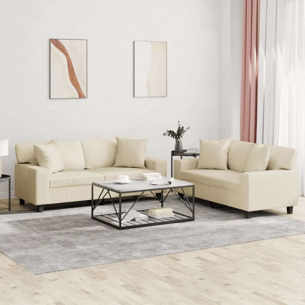 Set di Divani 2 pz con Cuscini Crema in Similpelle