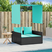 Lettino prendisole doppio con tettoia e tende in Polyrattan Nero 4002763