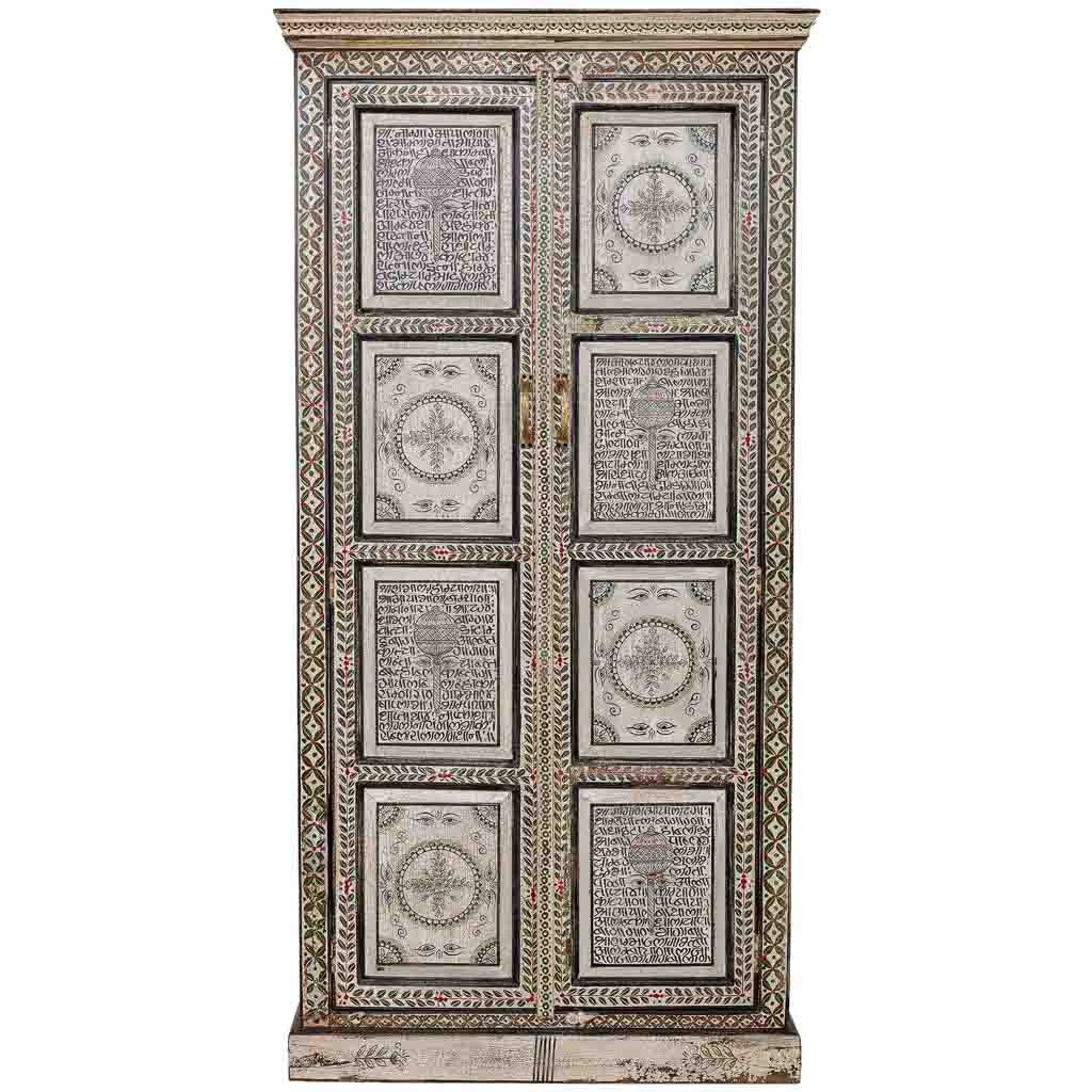 Armadio in legno verde dipinto a mano 92x42x183 cm