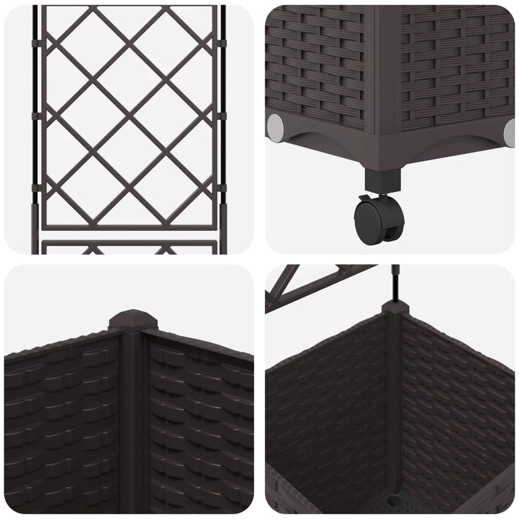 Vaso da giardino con grigliato e ruote Marrone 40 x 40 x 149 cm 3422939