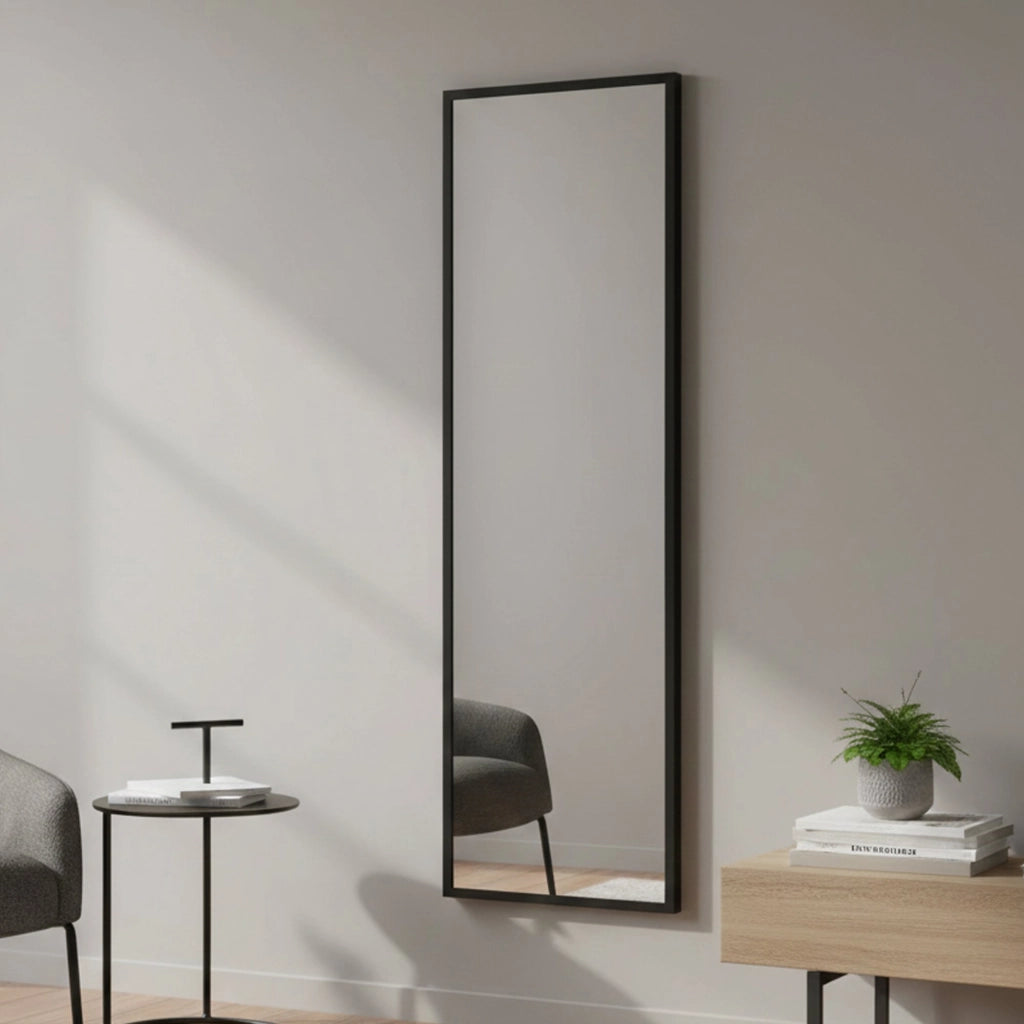 Specchio Dragone, Specchiera, Articolo d'arredo a muro, Decorazione con specchio, 50x2h160 cm, Nero
