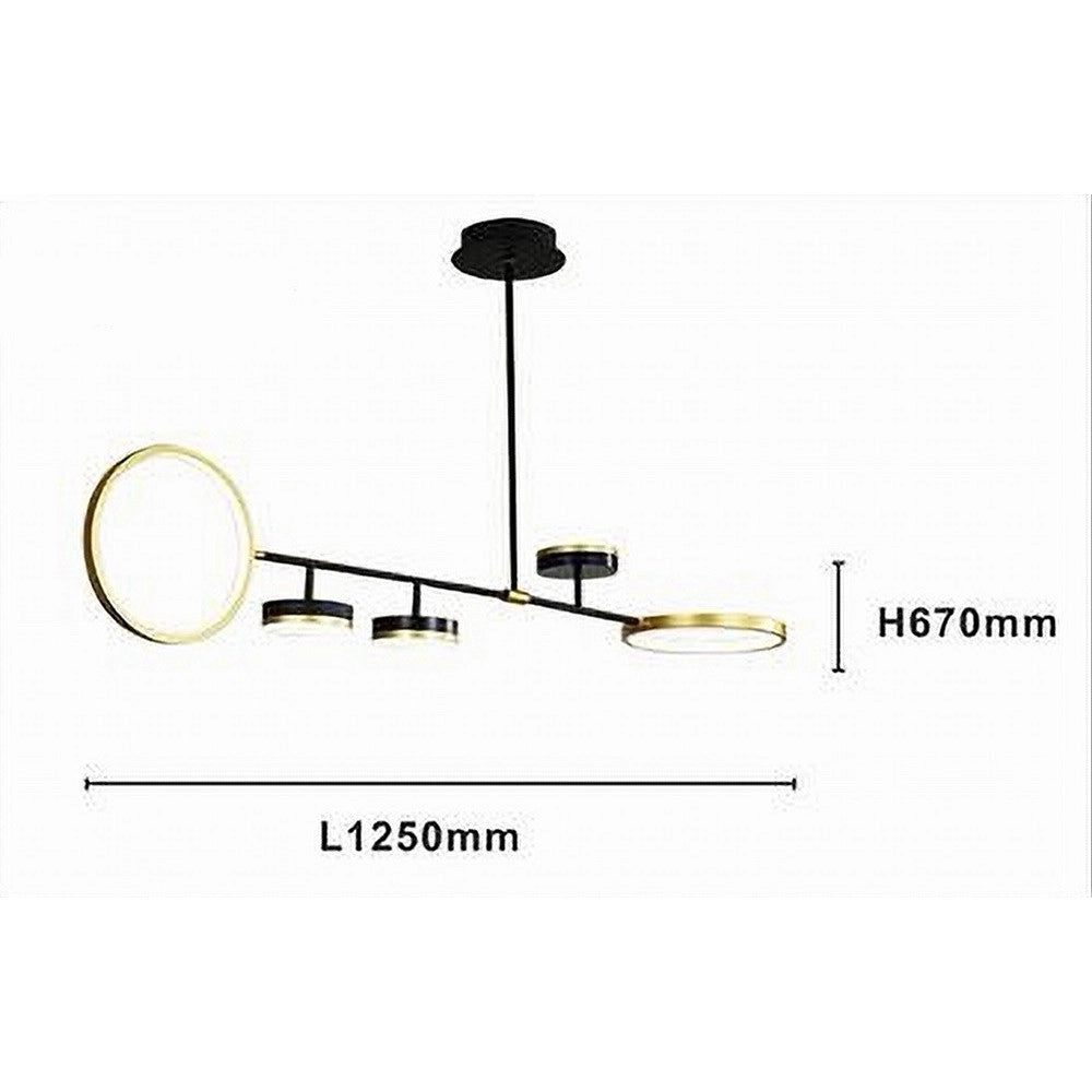 Trade Shop - Lampadario A Sospensione Led 37w Con 5 Cerchi Orizzontale Nero Oro Luce Naturale 71354 -