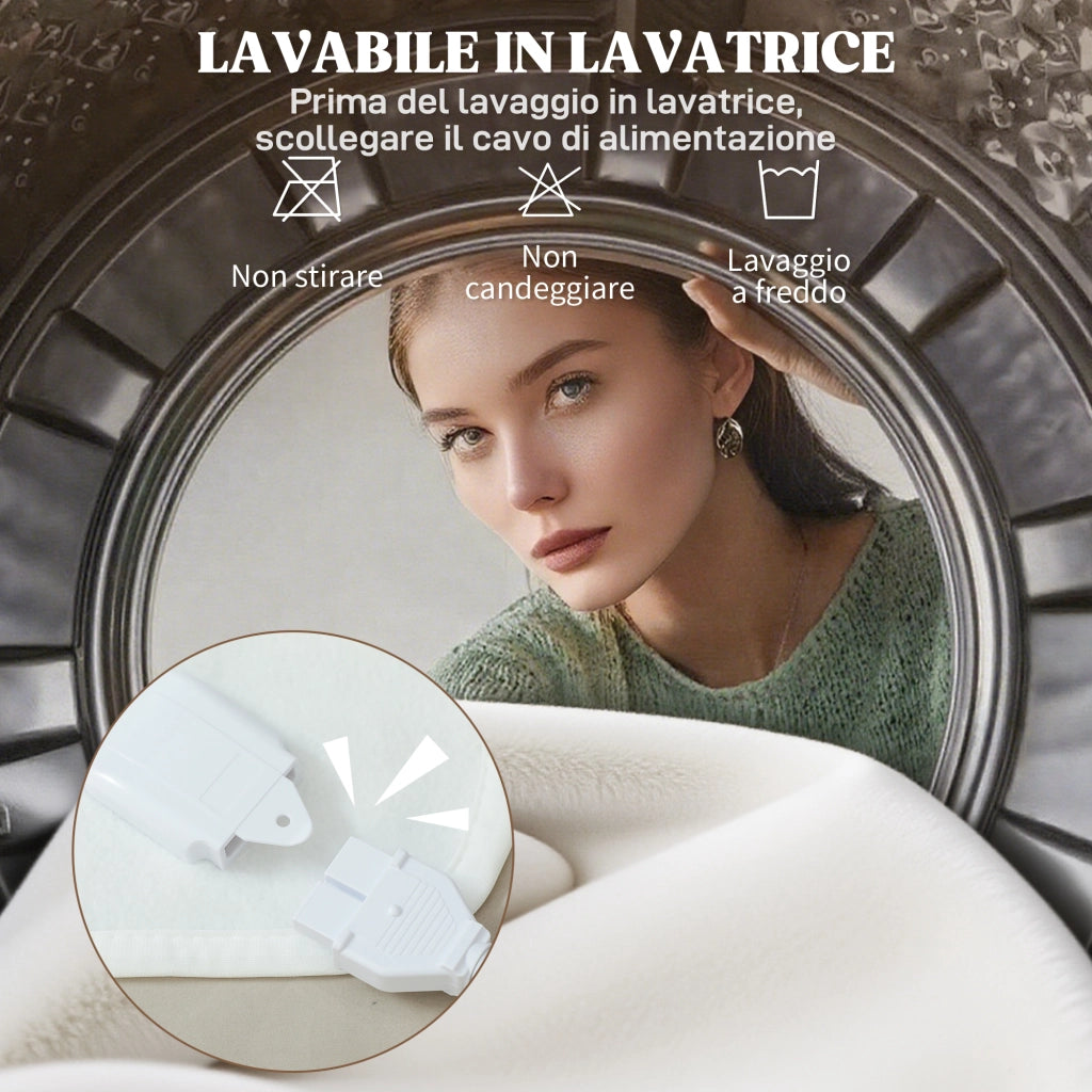 Coperta Elettrica 160x140 cm con 5 Livelli di Calore e 2 Zone di Controllo Indipendenti in Poliestere Bianco