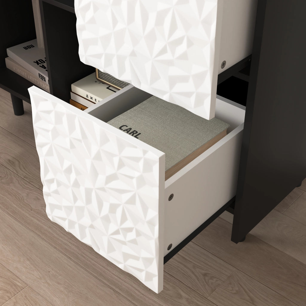 Credenza con 2 cassetti e vano aperto in MDF nero e rosso per soggiorno e sala da pranzo 40 × 90 × 80 cm