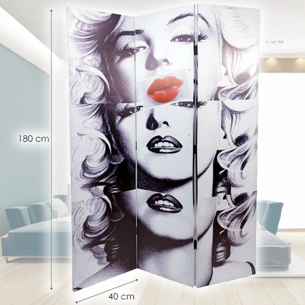 Trade Shop - Paravento Separe Divisorio Con 3 Pannelli 180x120cm Stampa F R Marilyn Monroe -
