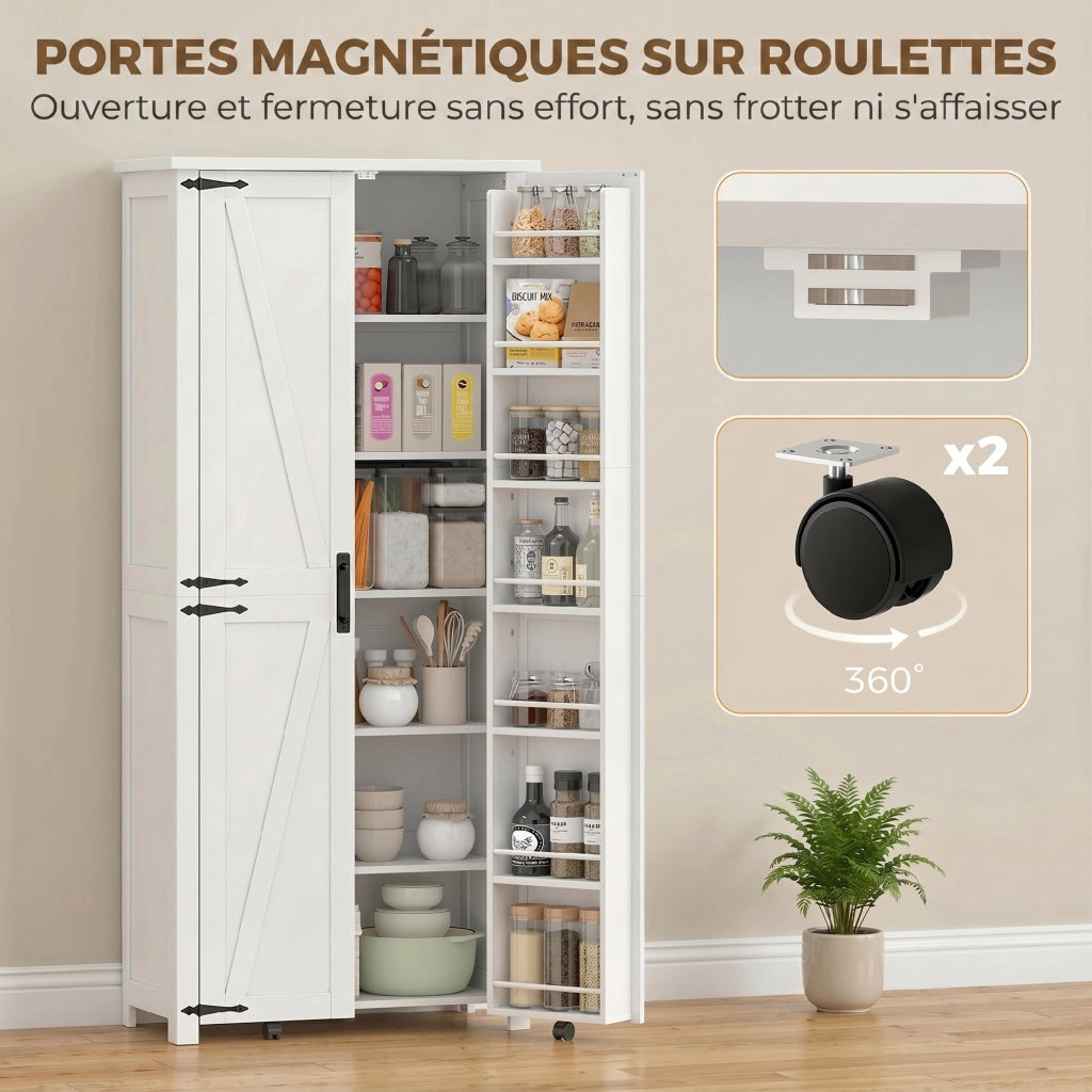 Armadio da cucina ¨C zephmum ¨C 2 ante con ruote, 6 scomparti, 14 portarack, ripiani regolabili, bianco