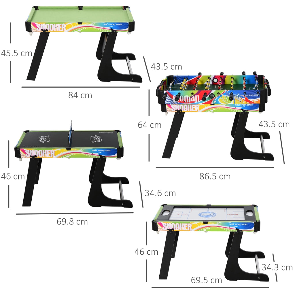 Tavolo da Gioco 4 in 1 Pieghevole per Calcio-Balilla. Biliardo. Air Hockey e Ping Pong. in MDF e Plastica