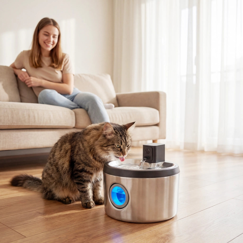 Fontanella per Gatti 4L ¨C Zephmum ¨C Senza Fili Inox con Sensore di Movimento 6 Filtri