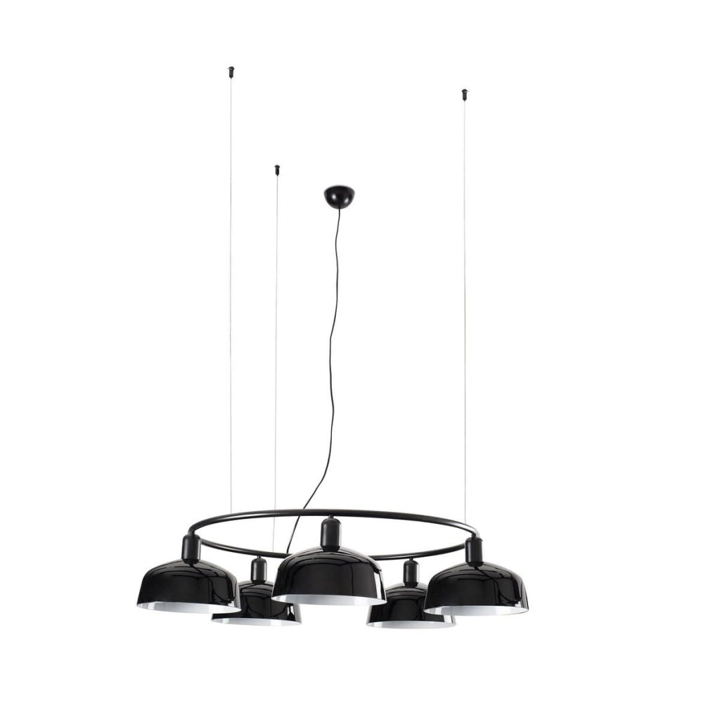 Faro TATAWIN - Lampadario a sospensione cilindrico medio a 5 luci, colore: nero satinato
