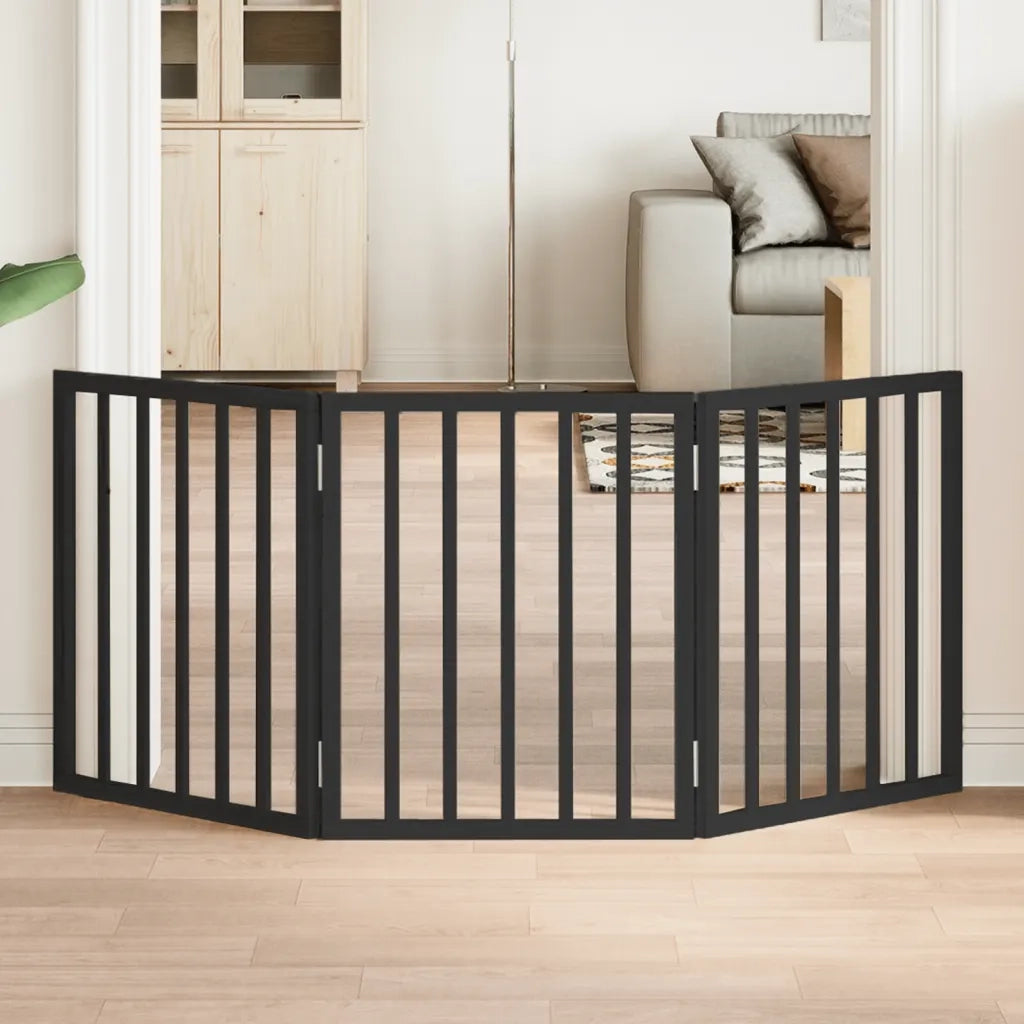 vidaXL Cancello per Cani Pieghevole 3 Pannelli Nero 150cm Legno Pioppo