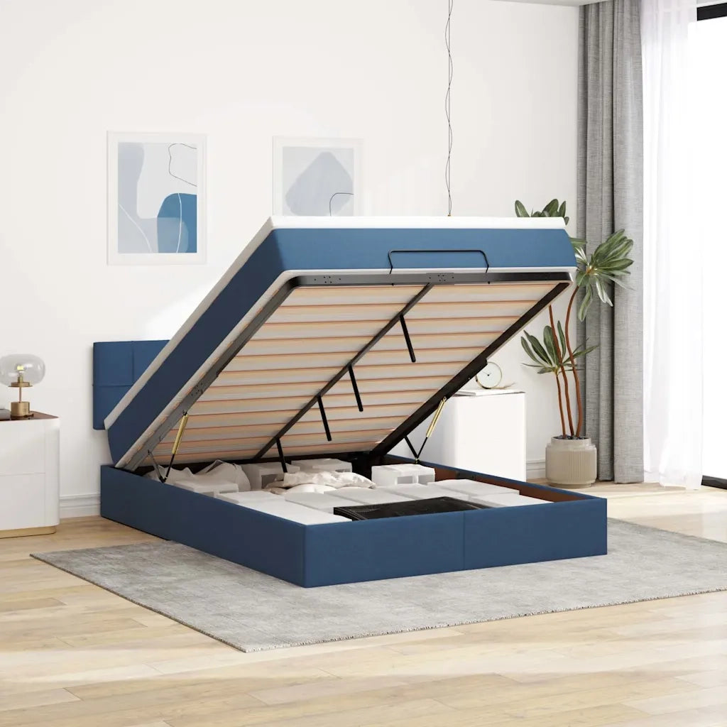 Struttura Letto Pouf con Materasso Blu 140x200cm in Tessuto 3312318