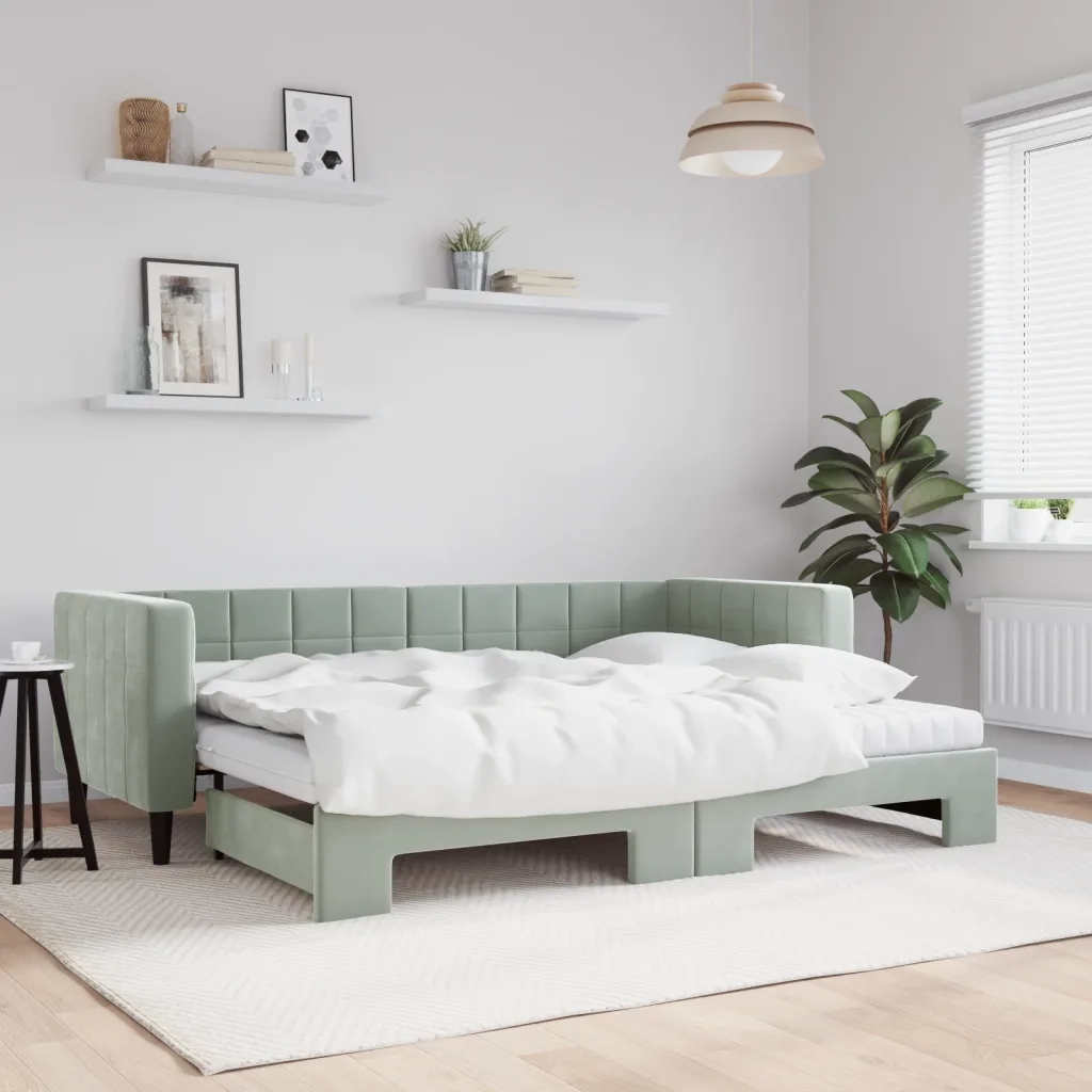 Divano Letto Estraibile Materassi Grigio Chiaro 80x200 Velluto