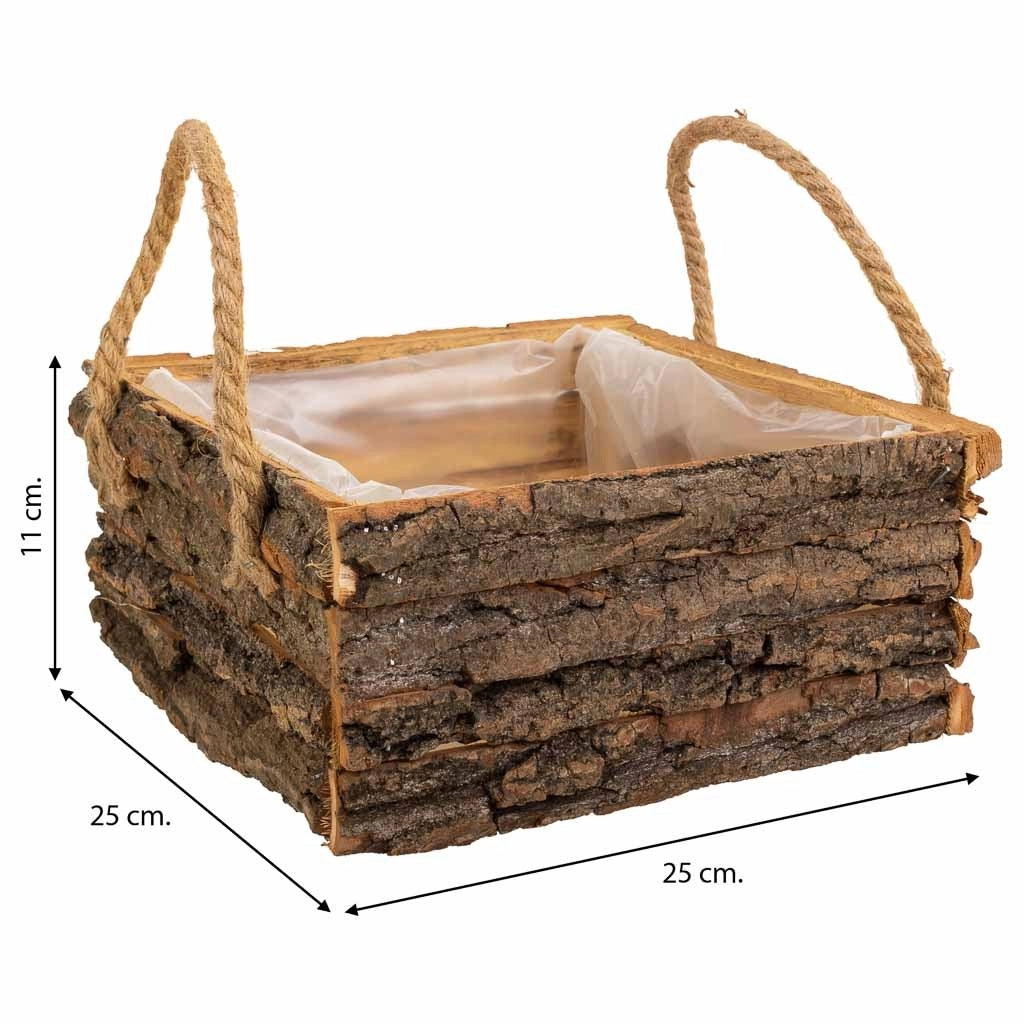 Cesto in legno con manici marroni 25x25x11h