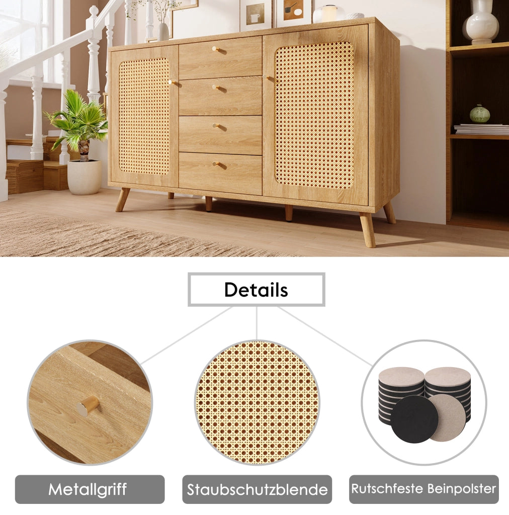Madia con 4 cassetti e 2 ante, finitura rovere chiaro
