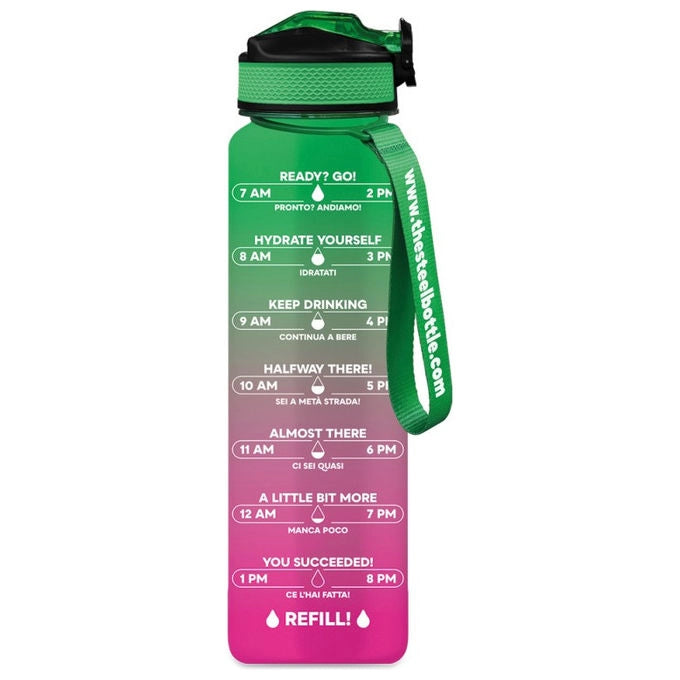 T TEX MWB1L1PG Borraccia Motivazionale Tritan 1000 ml BPA Free Tappo Flip Top Cannuccia Silicone colore Pink Green