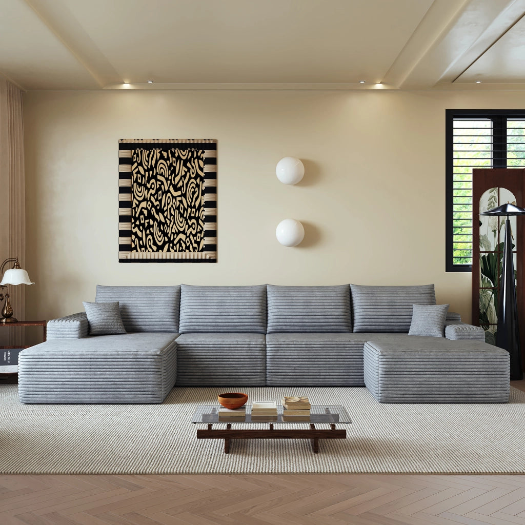 Divano angolare modulare in tessuto con seduta profonda in schiuma ad alta elasticità grigio 270 × 175 × 83 cm