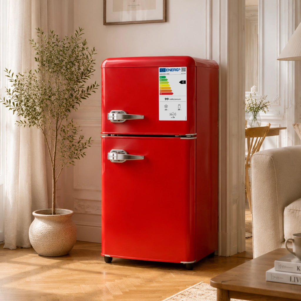 FRIGORIFERO Doppia porta 60 L Rosso con luce LED interna