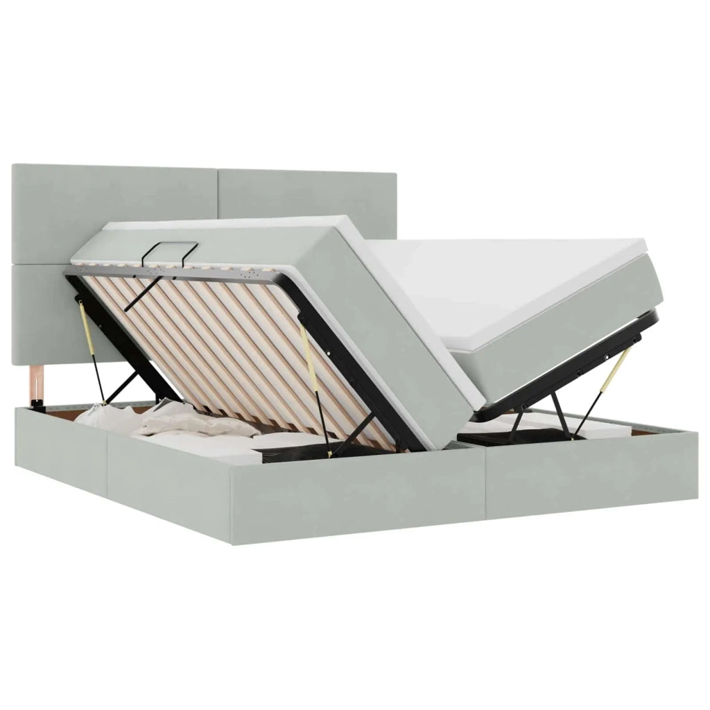 Letto con Contenitore Grigio chiaro 200 x 200 cm Velluto