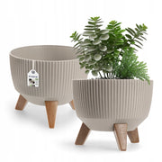 Vaso da fiori KADAX, fioriera, coperchio, gambe, inserto, supporto per fiori, 24 cm, beige, ciotola rotonda