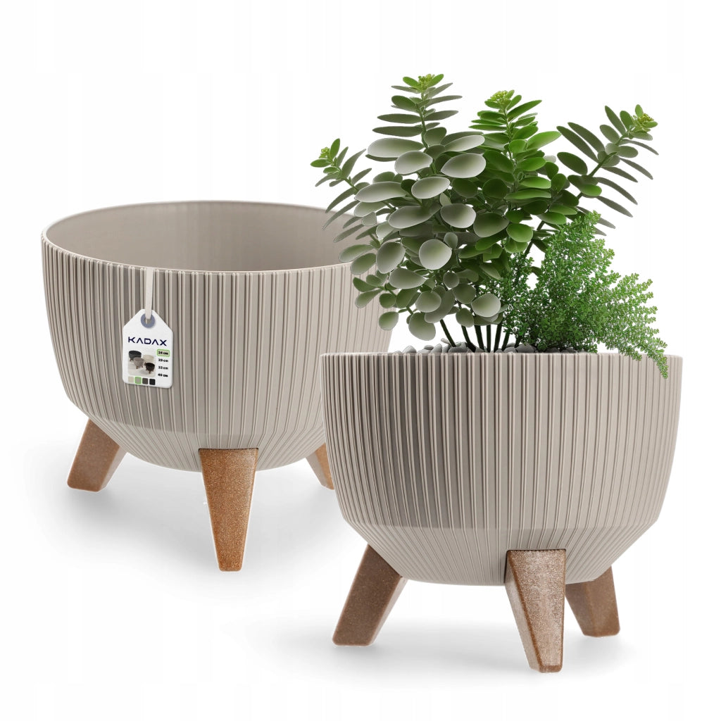Vaso da fiori KADAX, fioriera, coperchio, gambe, inserto, supporto per fiori, 24 cm, beige, ciotola rotonda