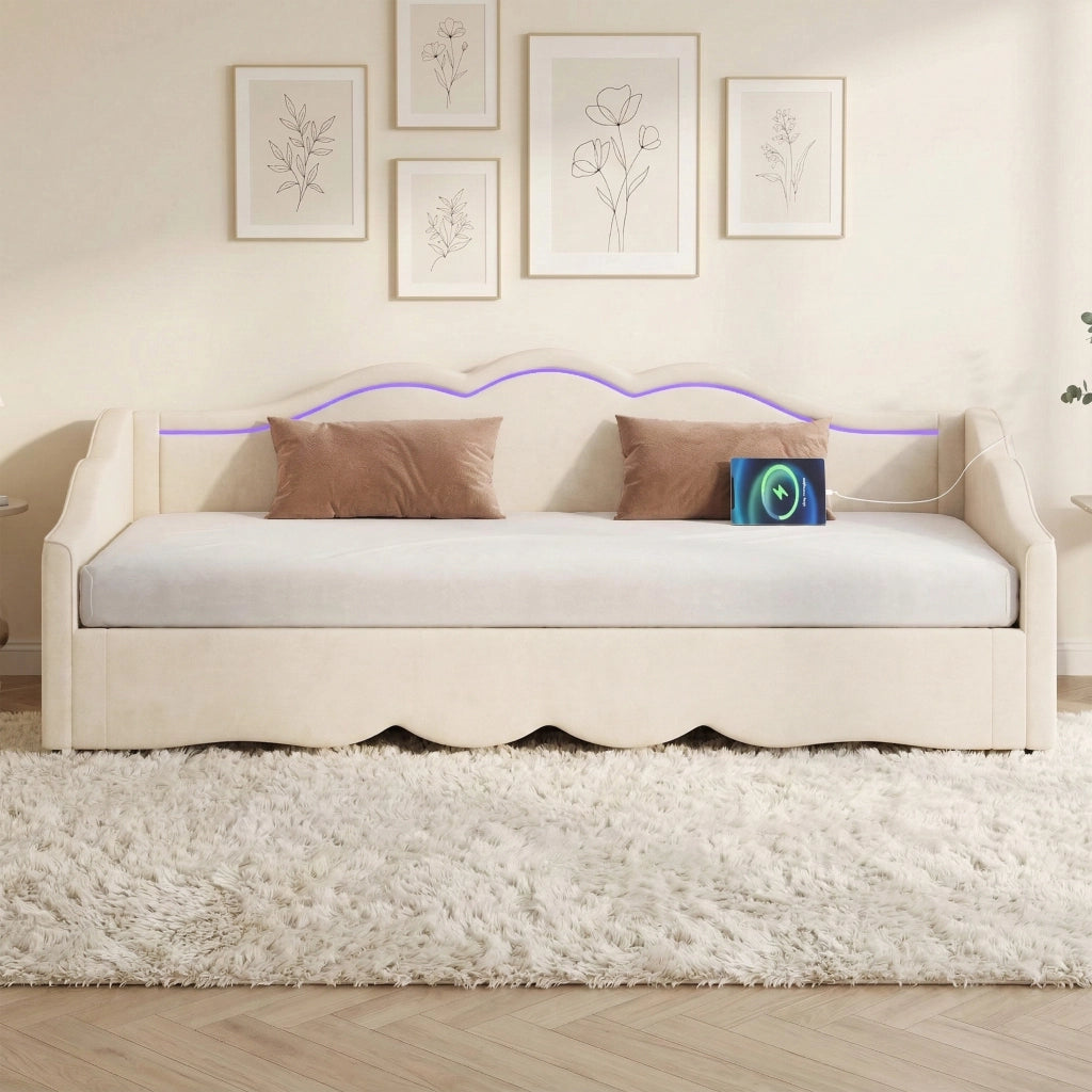 Letto pieghevole funzione 2 in 1 velluto beige 90x200 cm