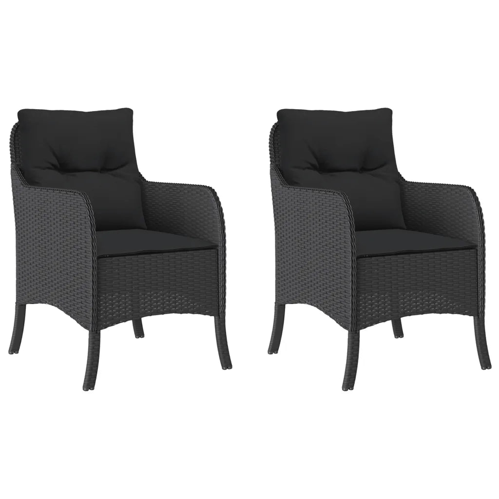 Sedie da Giardino con Cuscini 2 pz | Sedie da Esterno Nere in Polyrattan