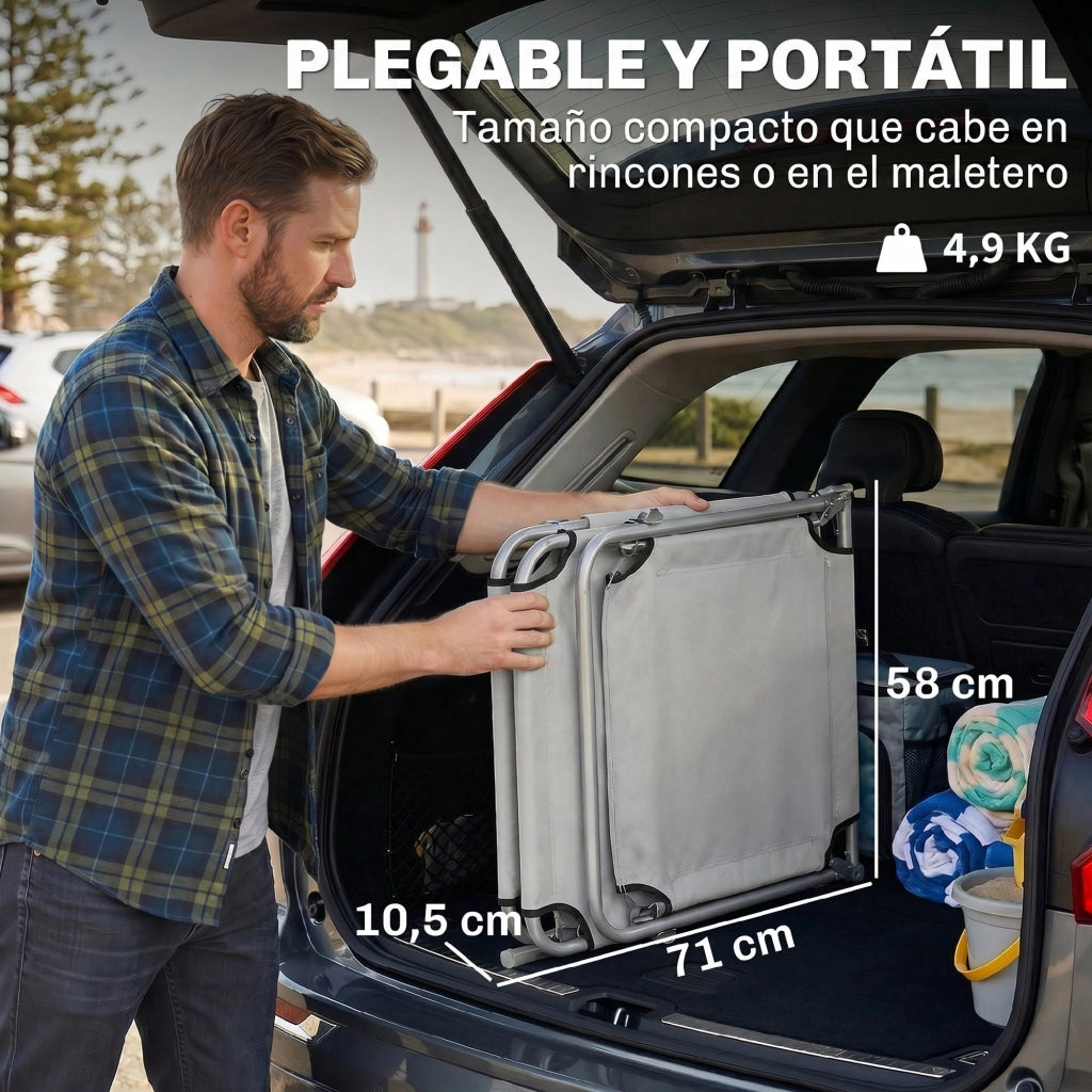 Tumbona Pieghevole con Toldo e Schienale ¨C zephmum ¨C Grigio Chiaro 187x58x36cm