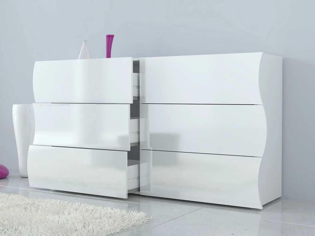 Comò 6 Cassetti 155x40x81,5 cm Onda 6C Bianco Lucido