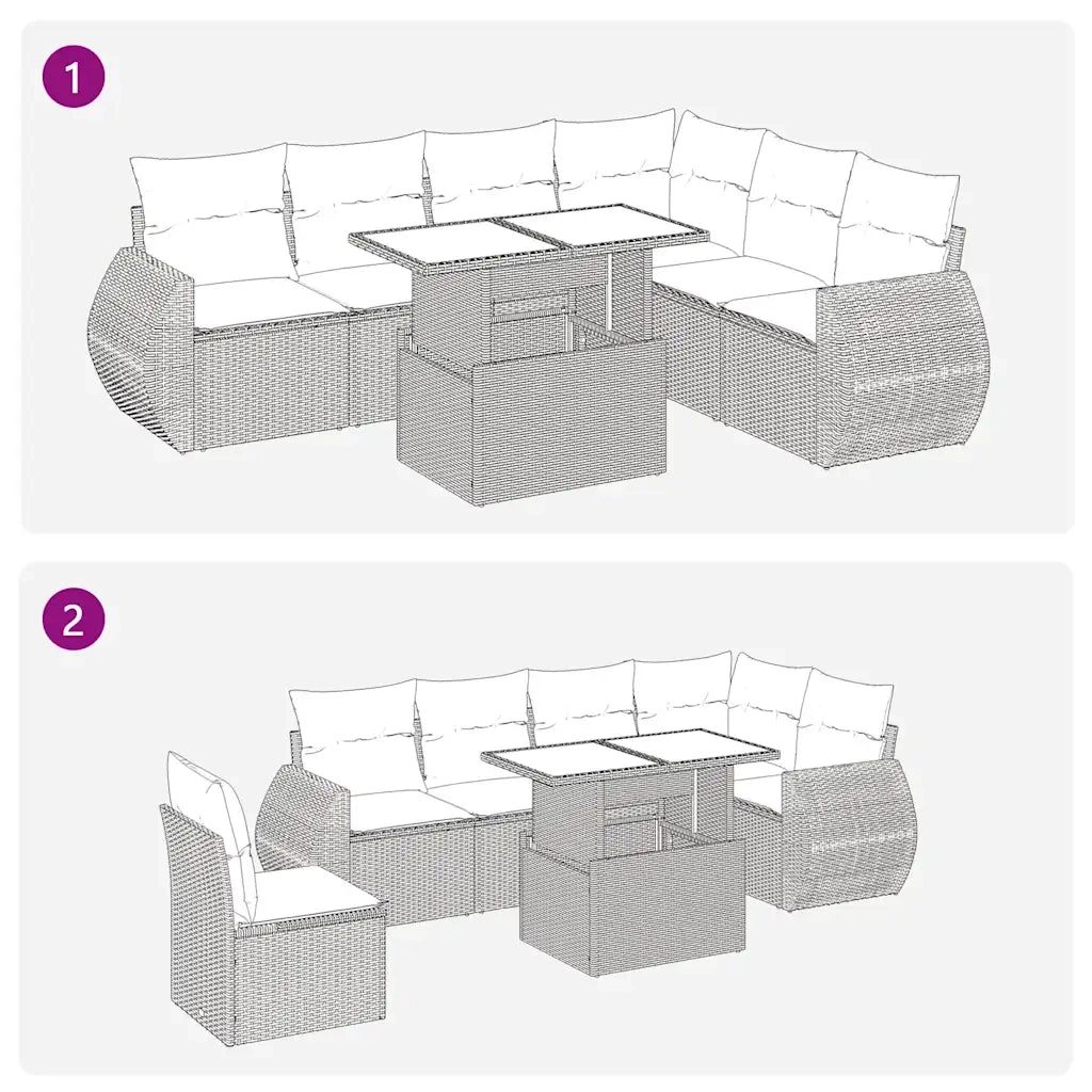 vidaXL Set Divani da Giardino 7pz con Cuscini Grigio Polyrattan Acacia