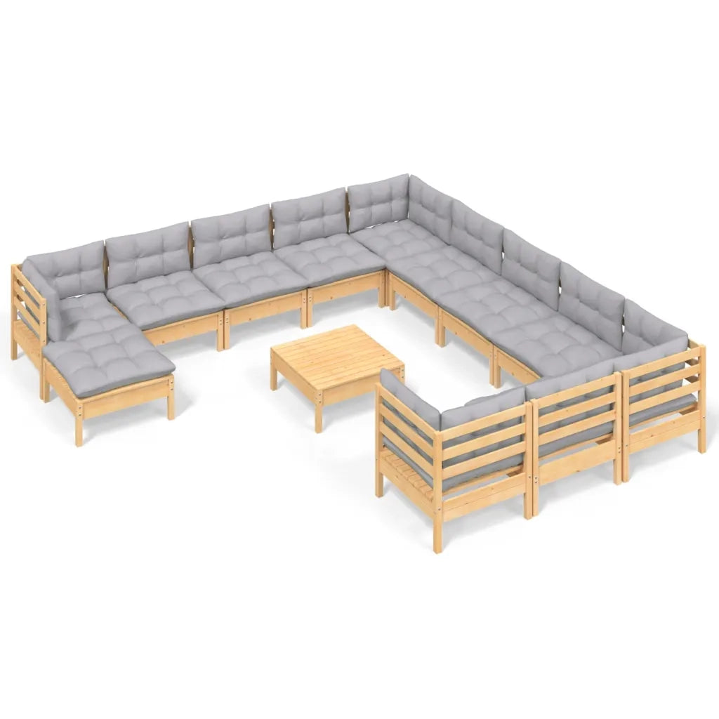 Set Divani da Giardino 13 pz con Cuscini Grigi Massello di Pino 3097072