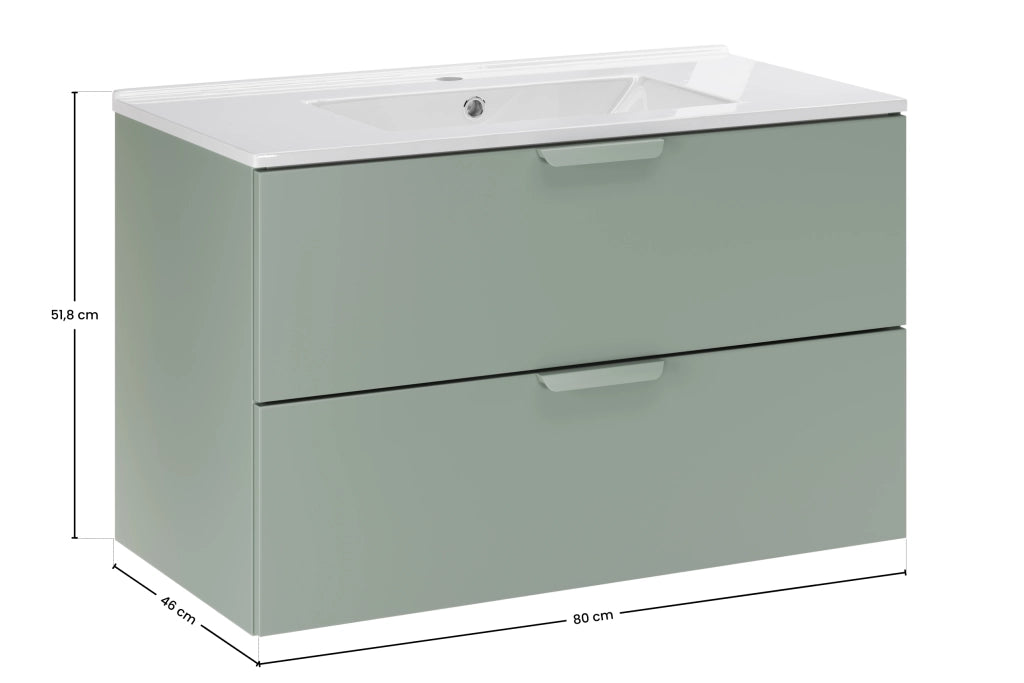 Set mobili bagno 80 cm con lavabo per mobile Lava Aster Green 80 cm