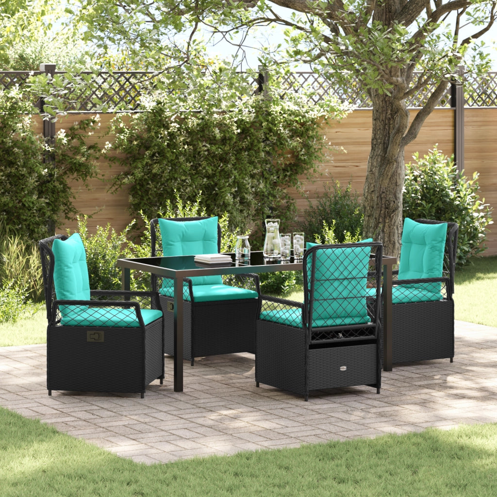 Set da Pranzo da Giardino 5 Pezzi Nero Rattan Polimerico