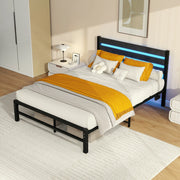 LETTO Matrimoniale 140x200 cm in MDF e Metallo Nero con LED