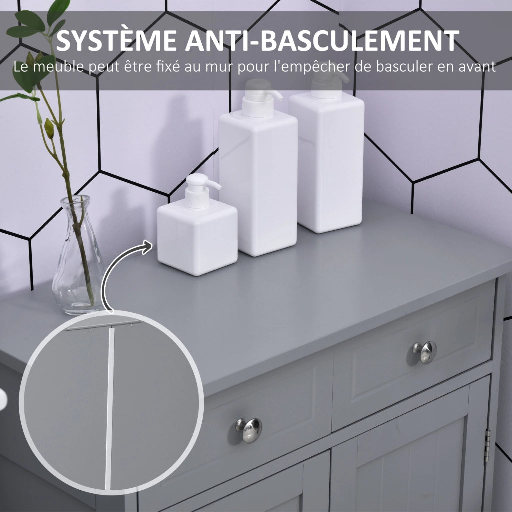 Mobile Bagno con 2 Cassetti Anta e Ripiano Regolabile ¨C Zephmum ¨C Grigio 60x30x75 cm