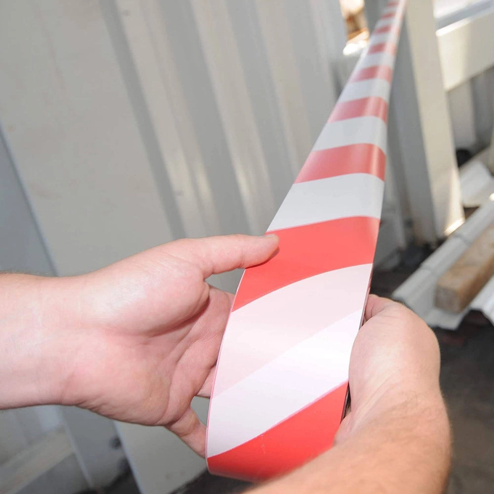 Trade Shop - Nastro Segnaletico Antistrappo Sicurezza Cantiere Pericolo Bianco Rosso 50mmx18m -