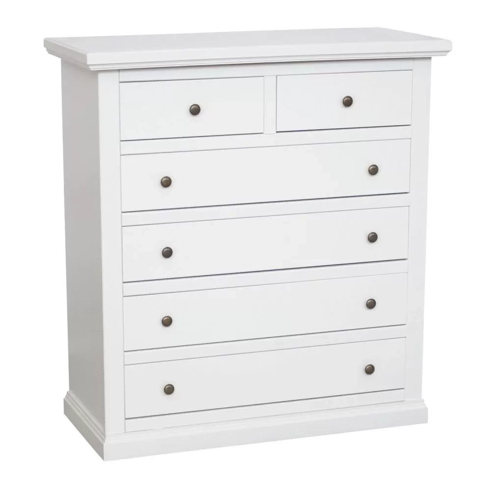 Cassettiera 6 cassetti legno shabby bianco pomolo bronzo 86x40x96 - Mobili 2G