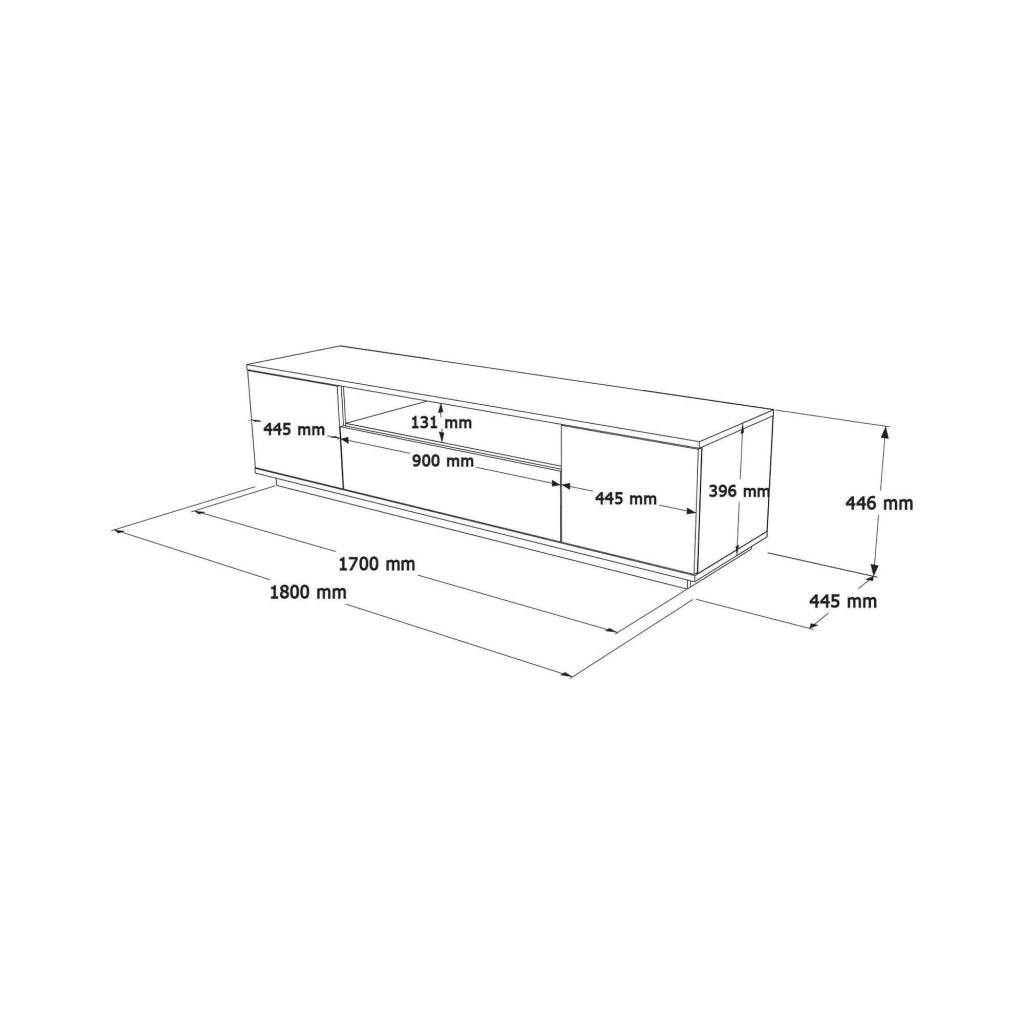 Mobile porta TV Asellina, Credenza da soggiorno, Armadio basso per TV, Base parete attrezzata, 180x45h45 cm, Quercia e Bianco