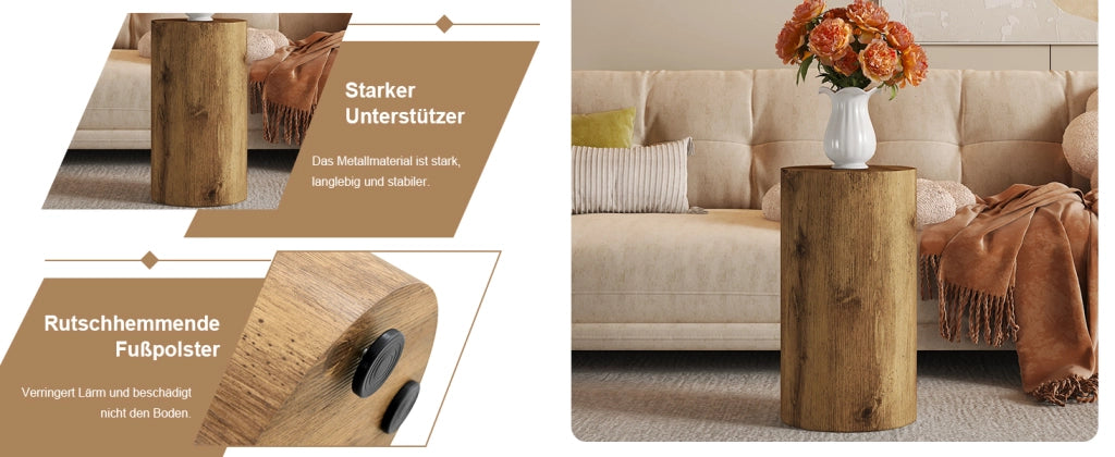 TAVOLINO rotondo 30x55 cm in MDF effetto legno, colore legno
