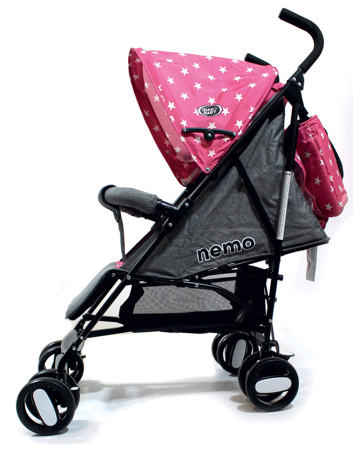 Passeggino Leggero per Bambini Pieghevole con Borsa Nemo Rosa con Stelle