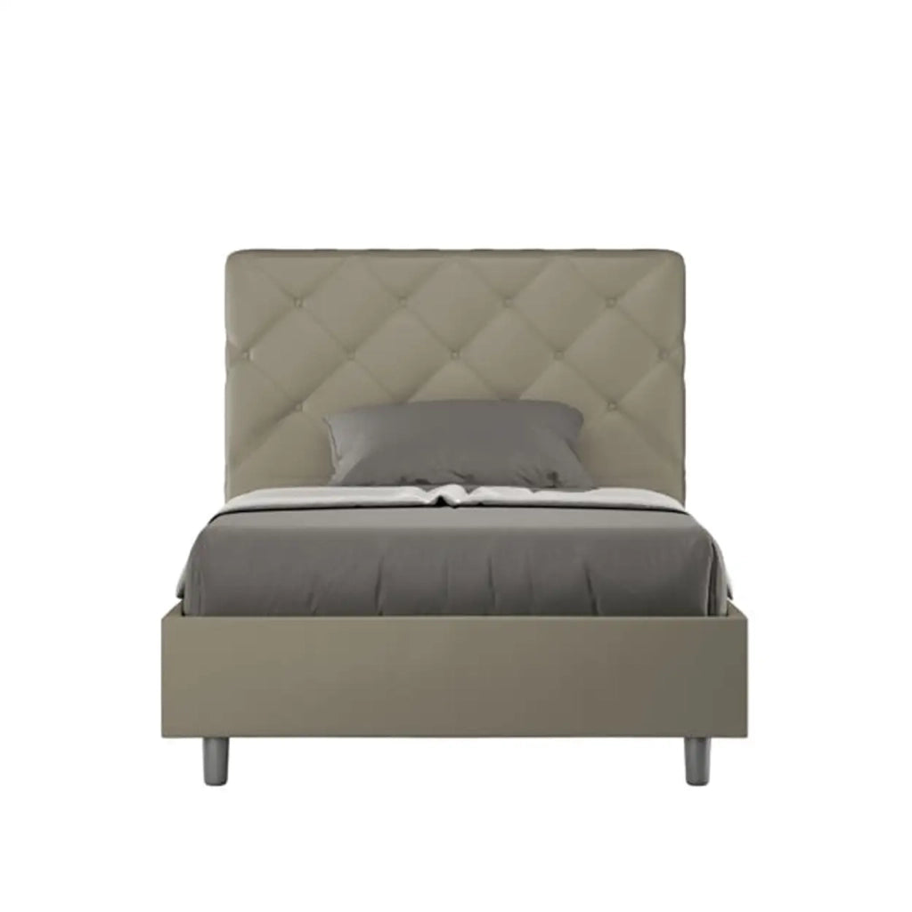 Letto matrimoniale francese con rete imbottito 140x190 similpelle cappuccino Priya