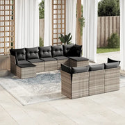 Set Divano Giardino 10 pz con Cuscini Grigio Chiaro Polyrattan