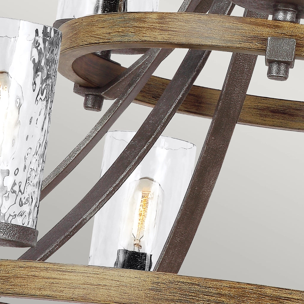 Lampadario Industrial Angelo Acciaio Anticato Metallo Vetro Grigio 9 Luci E27