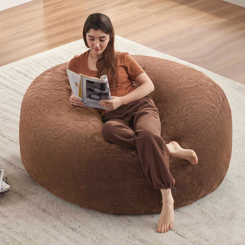 Pouf letto pieghevole in spugna coffee con fodera lavabile e forma adattabile 50 × 46 × 28 cm