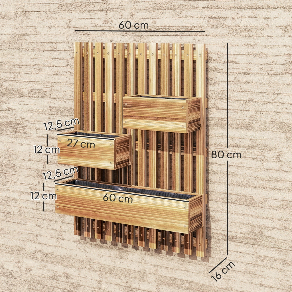 Fioriera da parete con 3 vasi in legno massello amovibili ¨C zephmum ¨C 60x16x80 cm