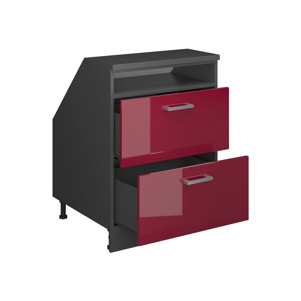 Mobile cucina sottotetto R-Line Rosso lucido/Antracite 60 cm con 2 cassetti, carcassa 60 cm profondità Vicco