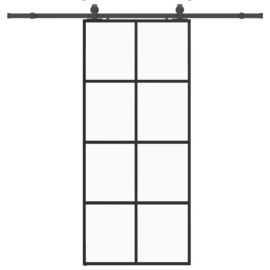 Porta Scorrevole con Ferramenta Nera 90x205 cm in Vetro ESG