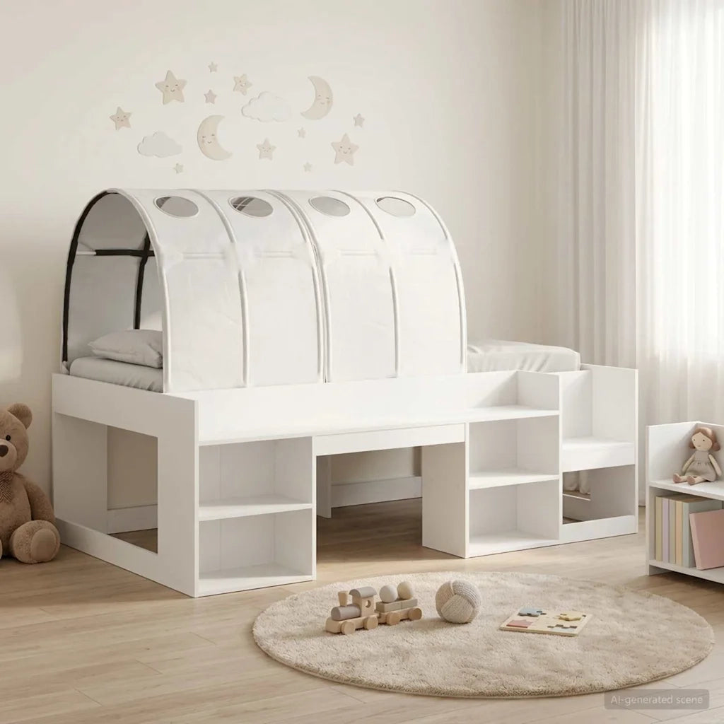 Letto con Tunnel con lo scaffale 3 pcs Bianco Legno multistrato 3423635