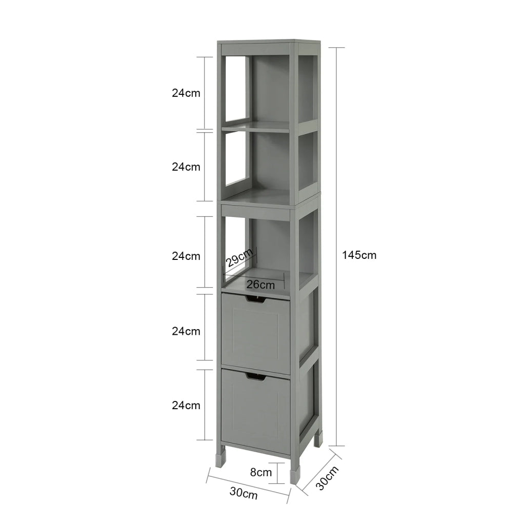 Mobiletto Bagno Colonna Bagno Cassettiera Bagno salvaspazio L30*P30*A145 cm Grigio Scuro FRG126-SG